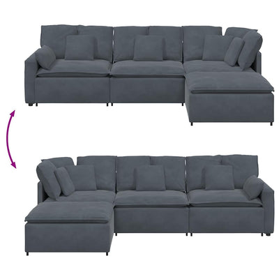 Modular Sofa with Footstool&Cushions Velvet Dark Grey