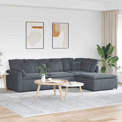 Modular Sofa with Footstool&Cushions Velvet Dark Grey