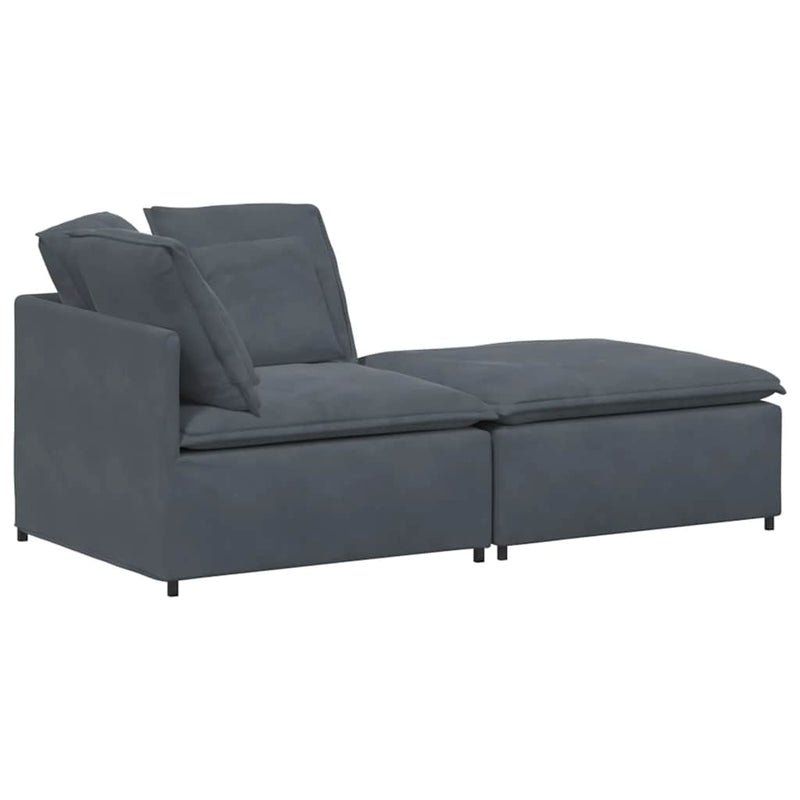 Modular Sofa with Footstool&Cushions Velvet Dark Grey