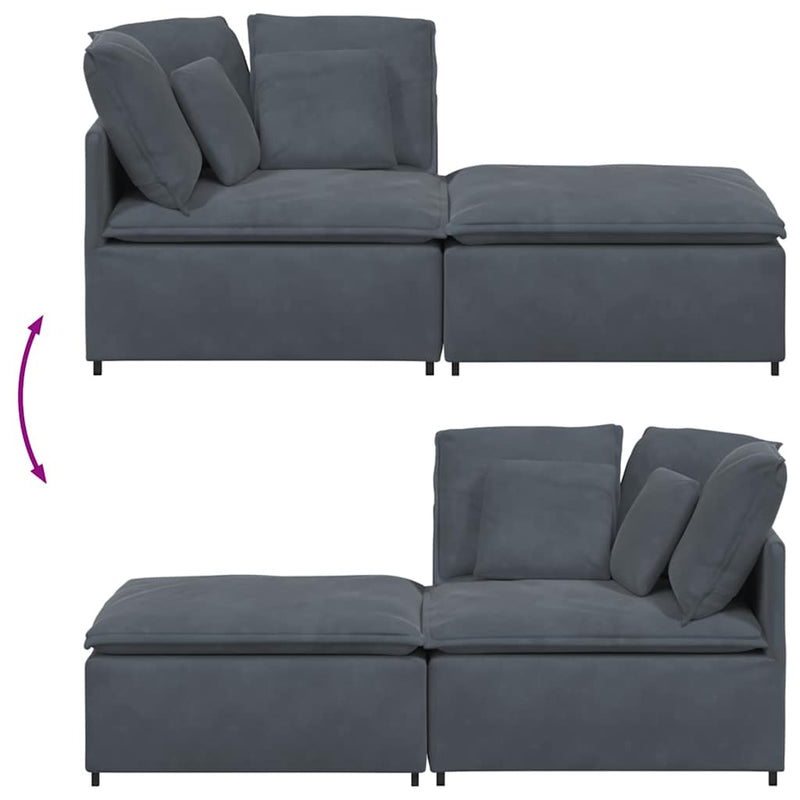 Modular Sofa with Footstool&Cushions Velvet Dark Grey