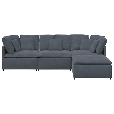 Modular Sofa with Footstool&Cushions Velvet Dark Grey