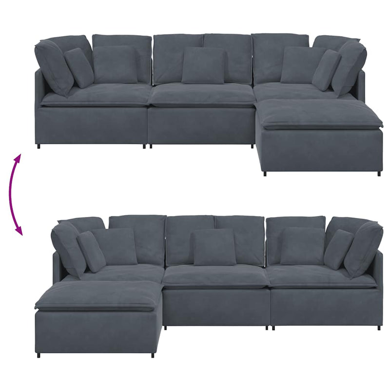 Modular Sofa with Footstool&Cushions Velvet Dark Grey