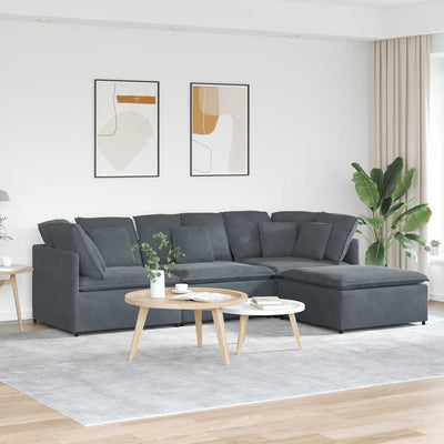 Modular Sofa with Footstool&Cushions Velvet Dark Grey