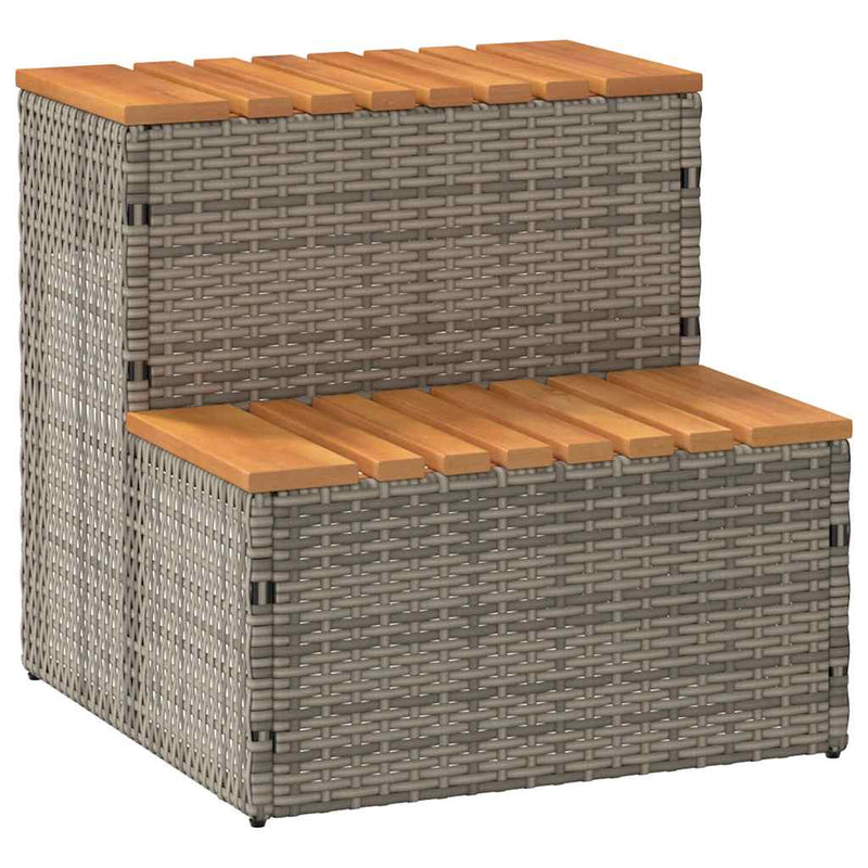 Hot Tub Step Grey 50x50x50.5 cm Poly Rattan and Solid Acacia