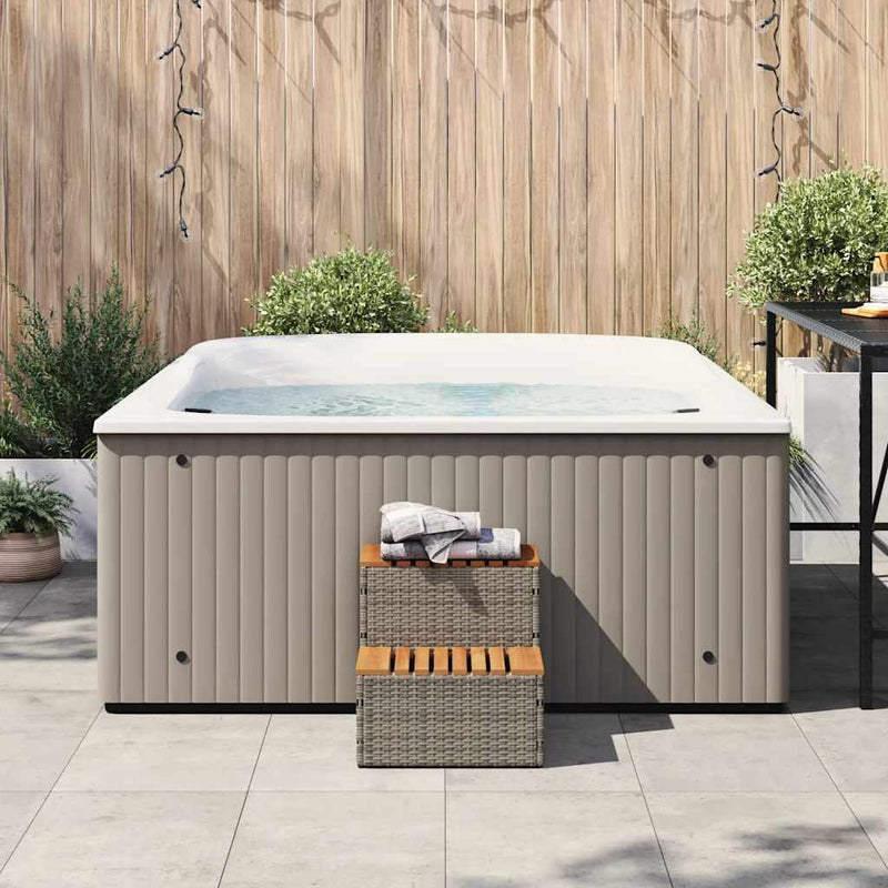 Hot Tub Step Grey 50x50x50.5 cm Poly Rattan and Solid Acacia