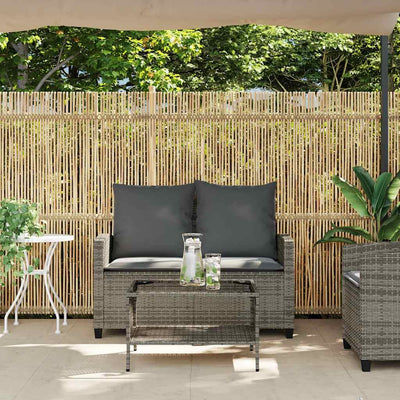 Garden Sofa 2-Seater with Cushions&Table Grey Poly Rattan