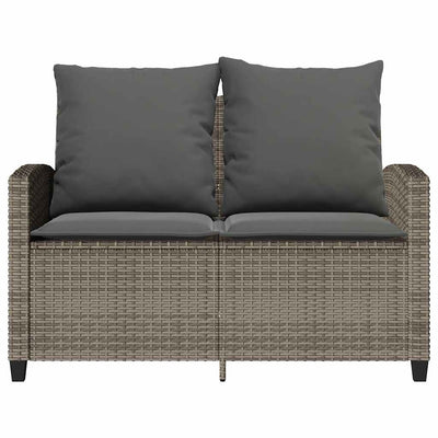 Garden Sofa 2-Seater with Cushions&Table Grey Poly Rattan