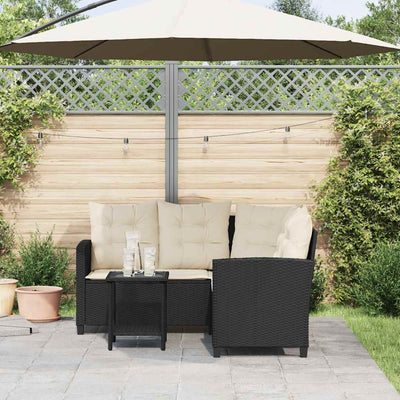 Garden Sofa with Table&Cushions L-shaped Black Poly Rattan