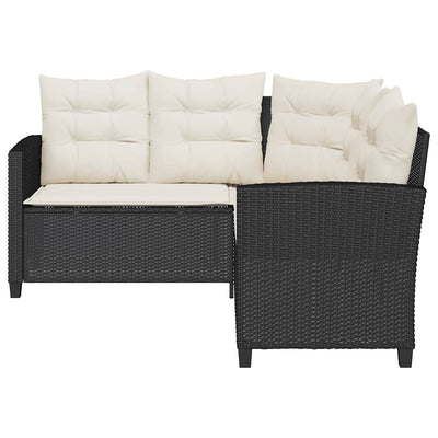 Garden Sofa with Table&Cushions L-shaped Black Poly Rattan