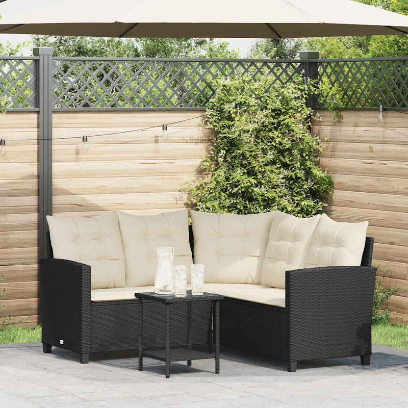 Garden Sofa with Table&Cushions L-shaped Black Poly Rattan