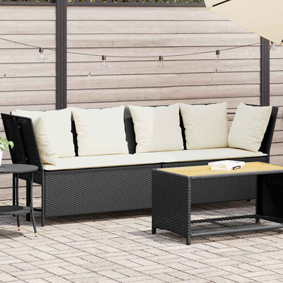 Garden Sofa with Cushions Black Poly Rattan