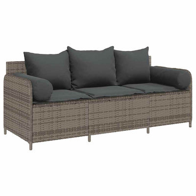 Garden Sofa with Cushions 3-Seater Grey Poly Rattan