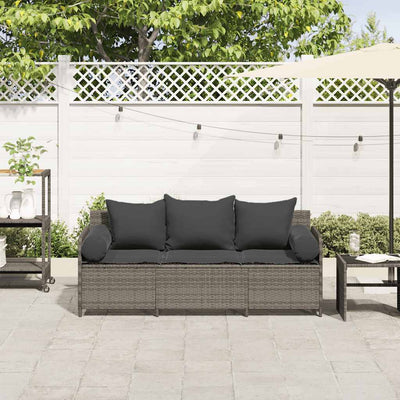 Garden Sofa with Cushions 3-Seater Grey Poly Rattan