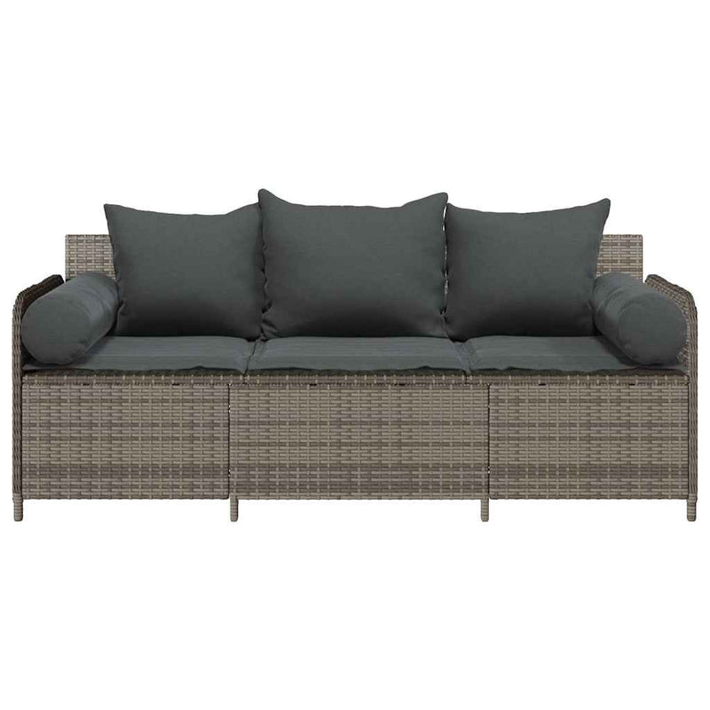 Garden Sofa with Cushions 3-Seater Grey Poly Rattan