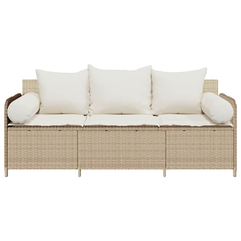 Garden Sofa with Cushions 3-Seater Beige Poly Rattan