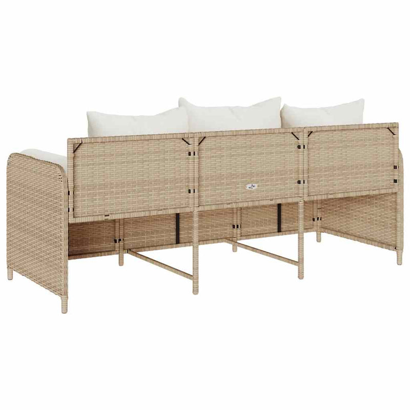 Garden Sofa with Cushions 3-Seater Beige Poly Rattan