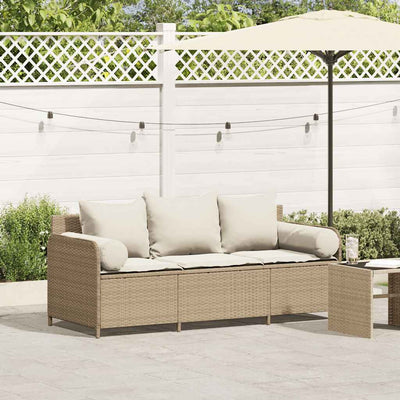 Garden Sofa with Cushions 3-Seater Beige Poly Rattan