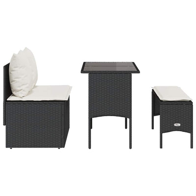 3 Piece Garden Dining Set with Cushions Black Poly Rattan