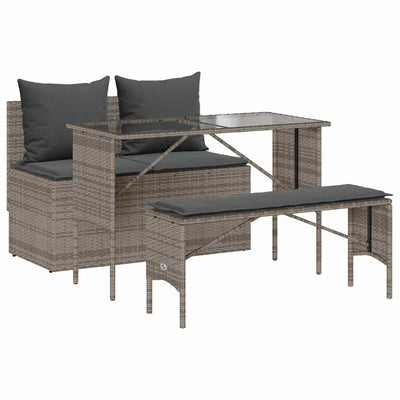 3 Piece Garden Dining Set with Cushions Grey Poly Rattan