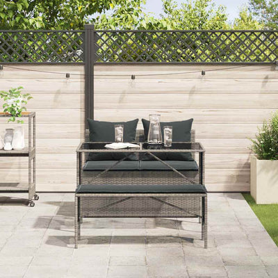 3 Piece Garden Dining Set with Cushions Grey Poly Rattan