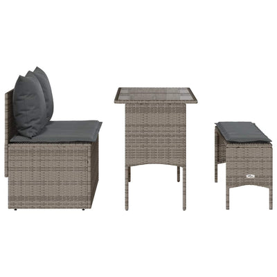 3 Piece Garden Dining Set with Cushions Grey Poly Rattan