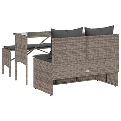 3 Piece Garden Dining Set with Cushions Grey Poly Rattan