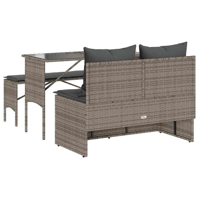 3 Piece Garden Dining Set with Cushions Grey Poly Rattan