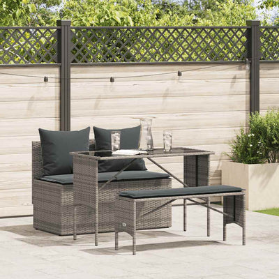 3 Piece Garden Dining Set with Cushions Grey Poly Rattan