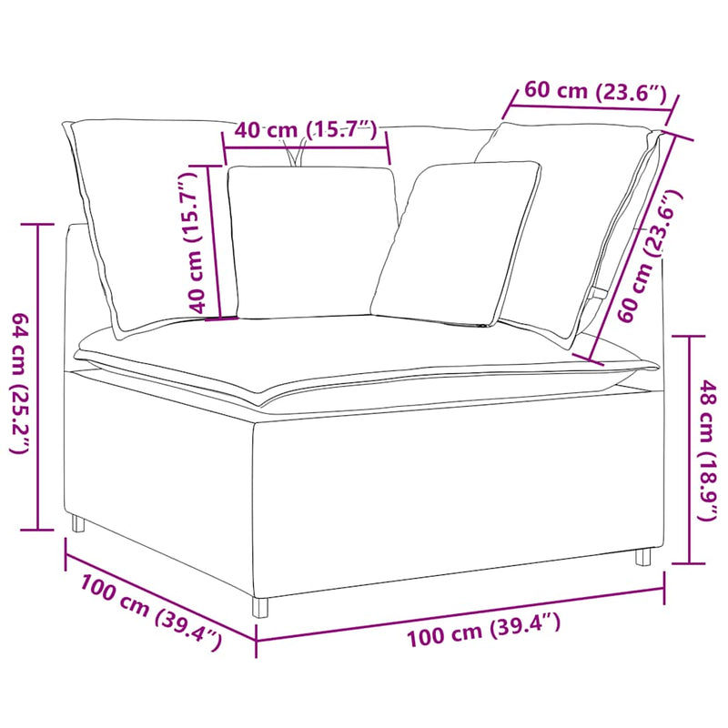 Modular Sofa Corner Module with Cushions Dark Grey 100 cm