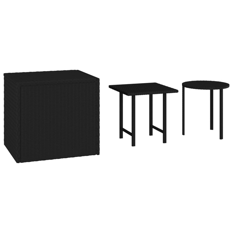 Garden Side Tables 3 pcs Black Poly Rattan