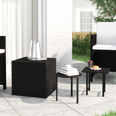 Garden Side Tables 3 pcs Black Poly Rattan