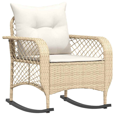 Garden Rocking Chair with Cushions Beige Poly Rattan