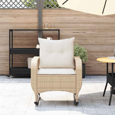 Garden Rocking Chair with Cushions Beige Poly Rattan