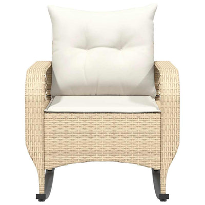 Garden Rocking Chair with Cushions Beige Poly Rattan