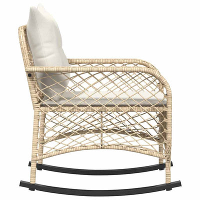 Garden Rocking Chair with Cushions Beige Poly Rattan