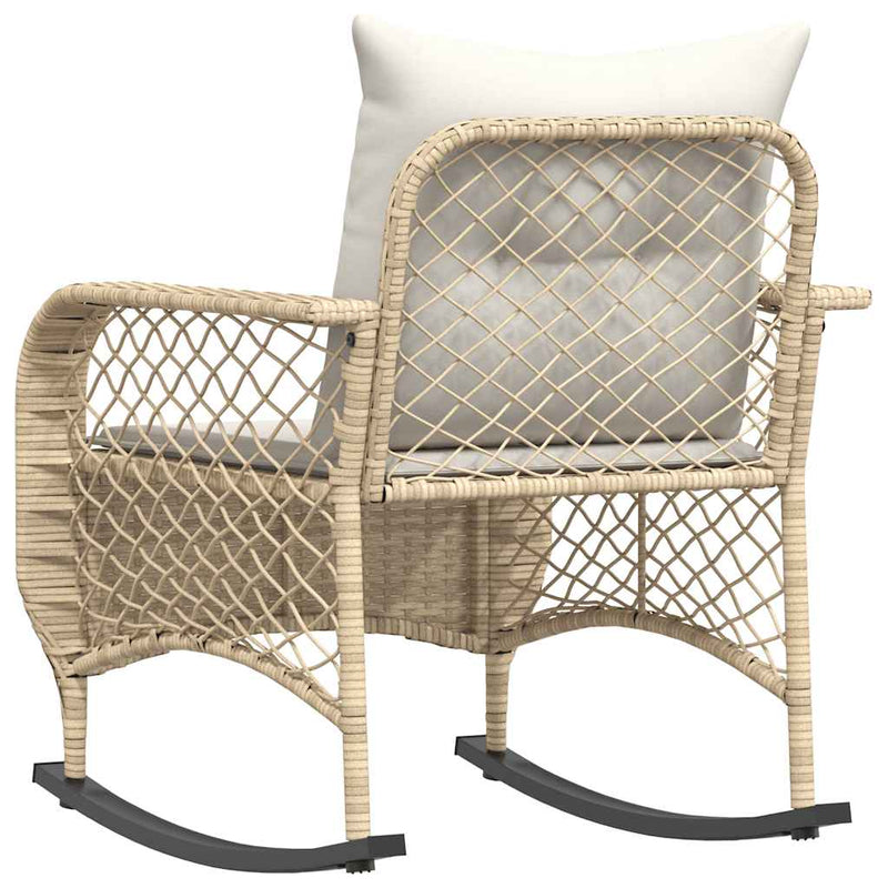 Garden Rocking Chair with Cushions Beige Poly Rattan