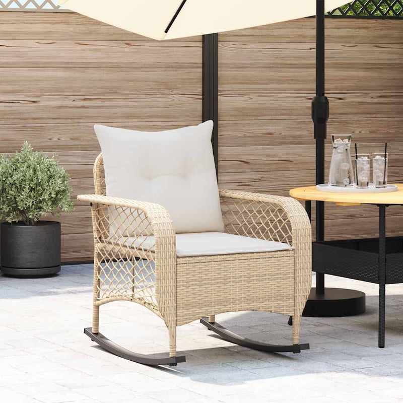 Garden Rocking Chair with Cushions Beige Poly Rattan