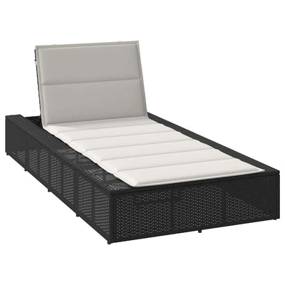 Sunbed with Floating Cushion Black Poly Rattan