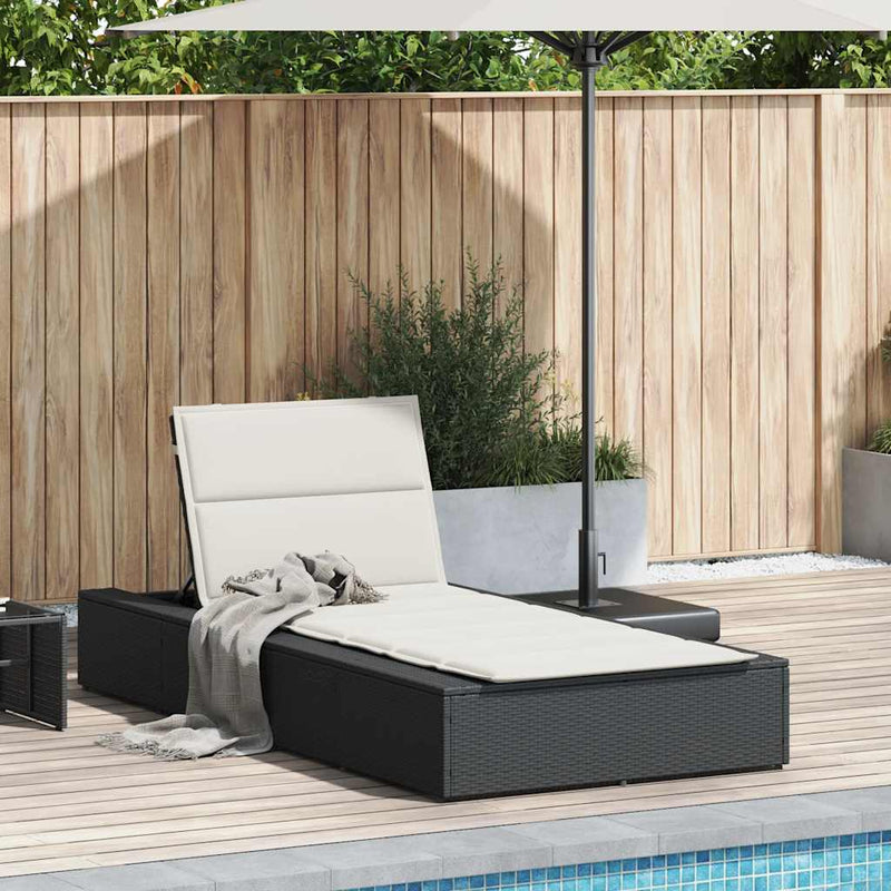 Sunbed with Floating Cushion Black Poly Rattan