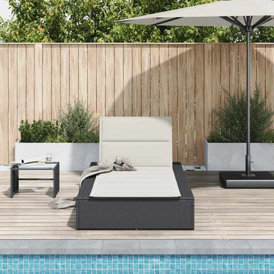 Sunbed with Floating Cushion Black Poly Rattan