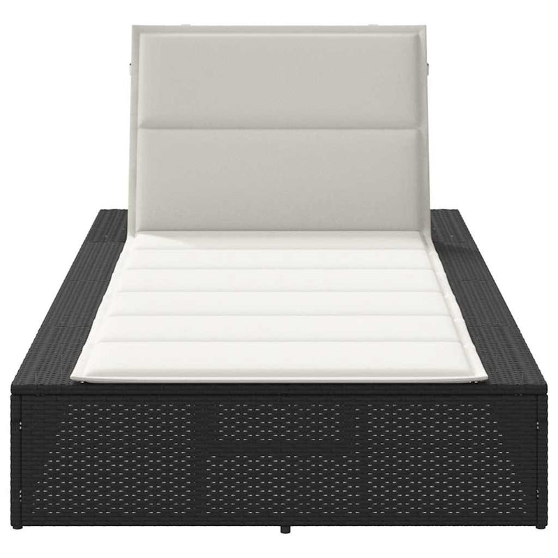 Sunbed with Floating Cushion Black Poly Rattan