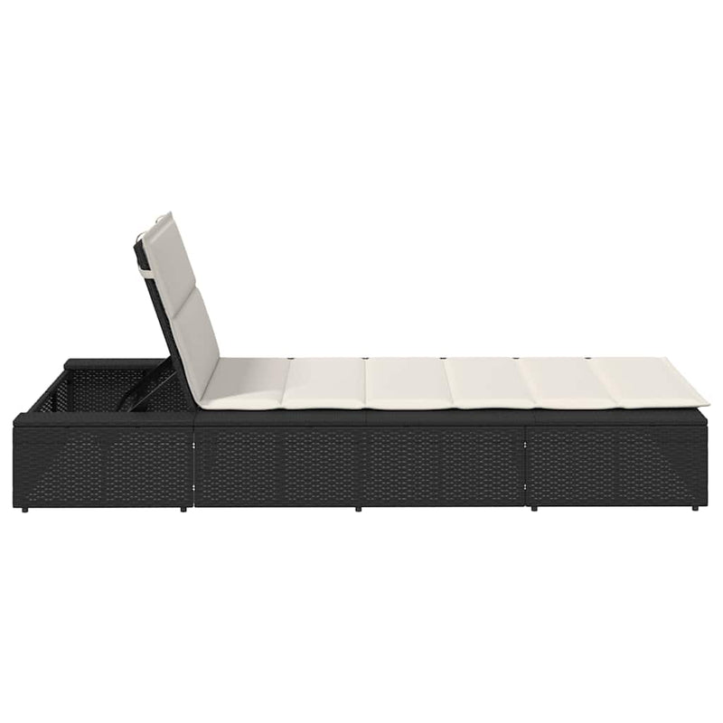 Sunbed with Floating Cushion Black Poly Rattan