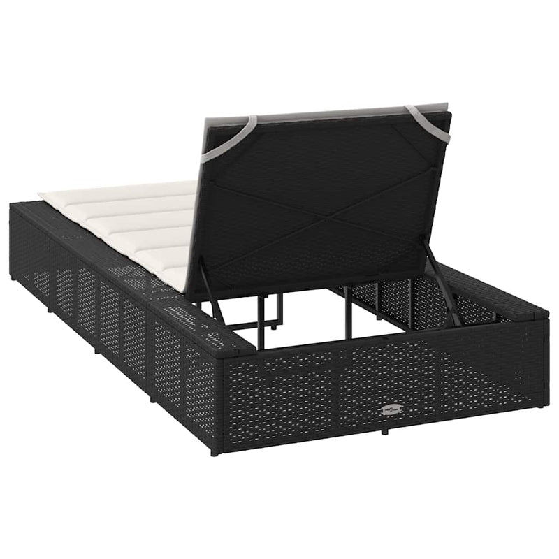 Sunbed with Floating Cushion Black Poly Rattan