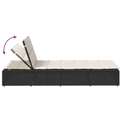 Sunbed with Floating Cushion Black Poly Rattan