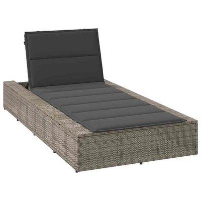 Sunbed with Floating Cushion Grey Poly Rattan