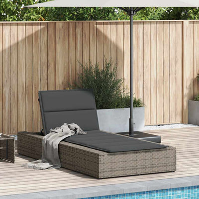 Sunbed with Floating Cushion Grey Poly Rattan