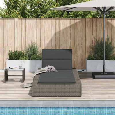 Sunbed with Floating Cushion Grey Poly Rattan