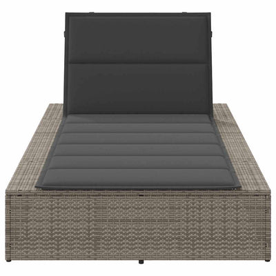 Sunbed with Floating Cushion Grey Poly Rattan