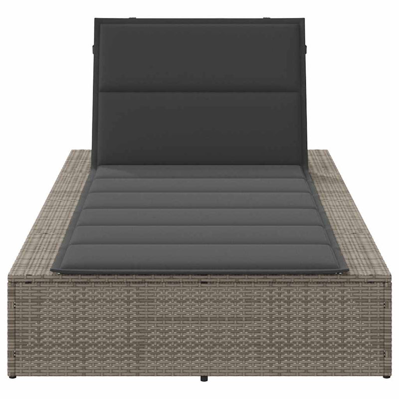 Sunbed with Floating Cushion Grey Poly Rattan