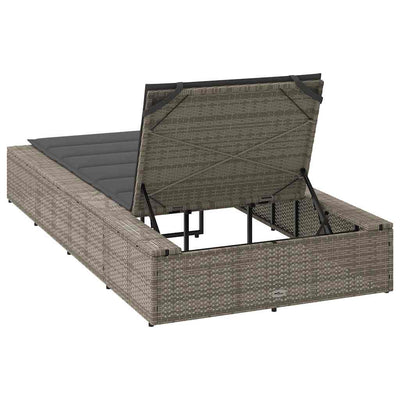 Sunbed with Floating Cushion Grey Poly Rattan